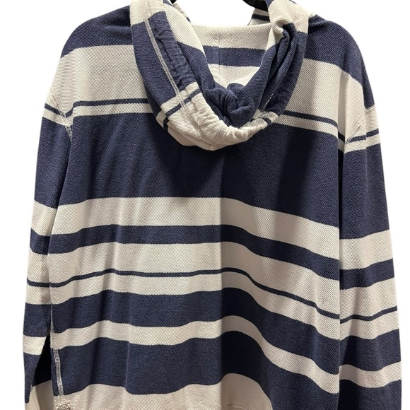 Striped Navy and White Men's Hoodie Shirt - Picture 4 of 12